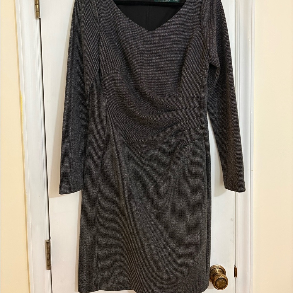Ralph Lauren Charcoal Textured Long-Sleeve Sheath Dress
